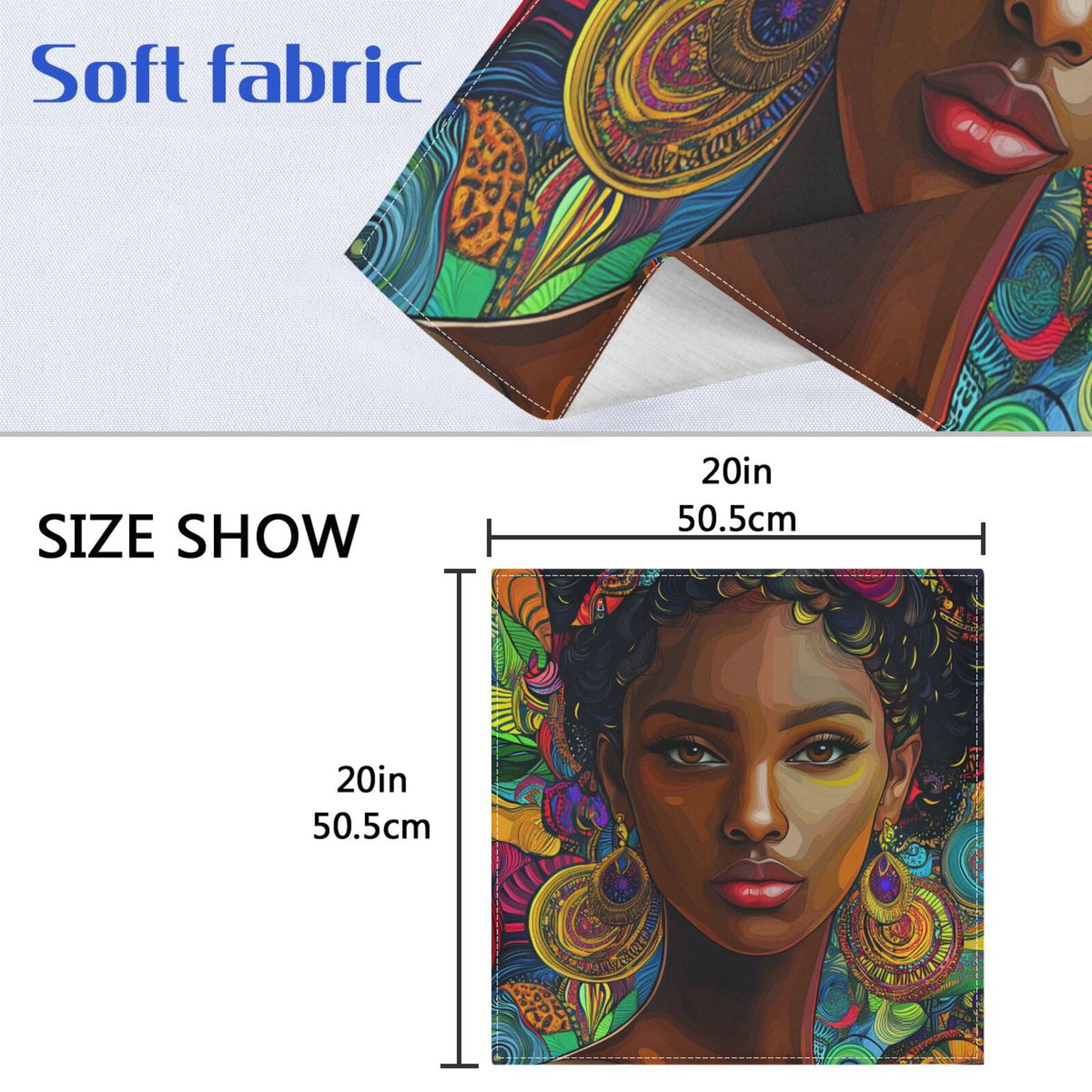 JSTEL African American Woman Bohomian Cloth Napkins Set of 6, 20x20 Inch Washable and Reusable Napkin for Decoupage Dinner Party Everyday Use