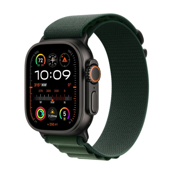 Open Box Apple Apple Watch Ultra 2 GPS   Cellular 49mm Black Titanium Case with Dark Green Alpine Loop - Medium