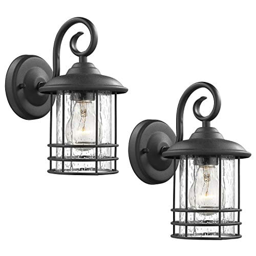 Emliviar 1 Lumière Lanterne Murale Extérieure 2 Pack, Lampe Murale Extérieure Lumière en Finition Noire avec Verre Ensemencé Clair -Twin Pack, OS-1803CW1