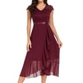 thumbnail image 3 of Gala Dresses for Women V Neck Floral Lace Short Sleeve Bridesmaid Maxi Dress Wedding Mid Length Formal Evening Dress XXL, 3 of 8