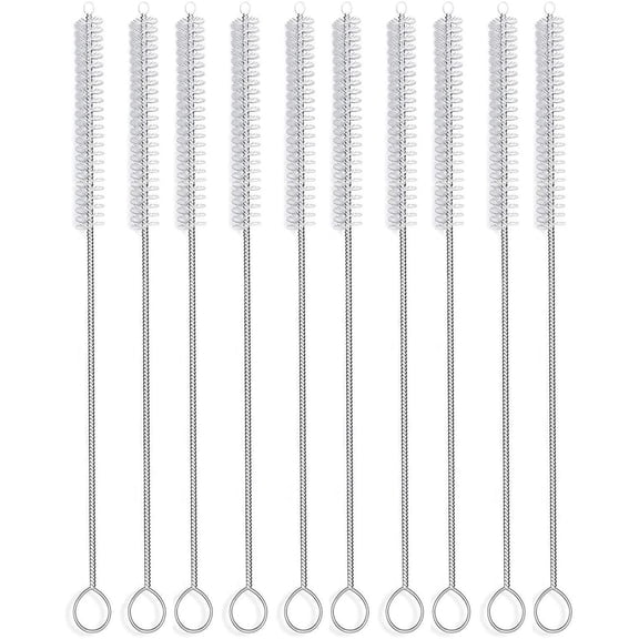 12 Inch Extra Long Straw Brush Cleaner (10 Pack), Flexible Nylon Tube Cleaning Brushes with 0.4 Inch Bristle Head, Rust-Proof Stainless Steel Wire for Reusable Tumbler Straws, Pet Fountains & Pipes