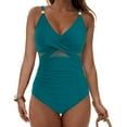 thumbnail image 2 of GEWSEY Womens One Piece Sexy Mesh Swimsuit Modest Tummy Control Bathing Suit Twist Front Swim Dress Swimwear 2025 (Dark Green, L), 2 of 9