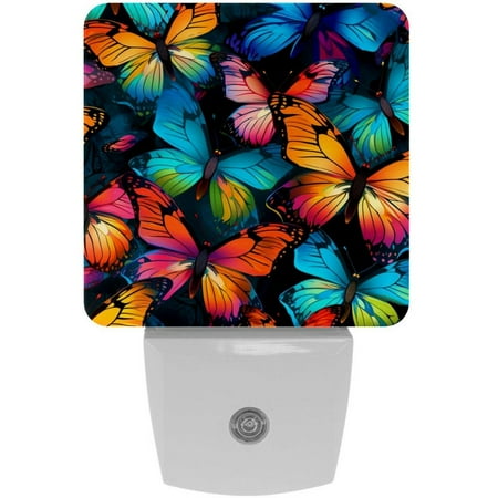 

2 Pack Auto Dusk-to-Dawn Sensor Night Lights Aesthetic Butterflies Colorful Pattern Plug-in Home Office Decorative Lamp for Adult 0.5W LED Nightlights for Bedroom Bathroom Hallway Stairs