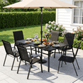 thumbnail image 2 of Arlopu 7pcs Outdoor Patio Dining Set, 63''x38'' Rectangular Metal Table and 6 Stackable Textilene Chairs (Black), 2 of 9