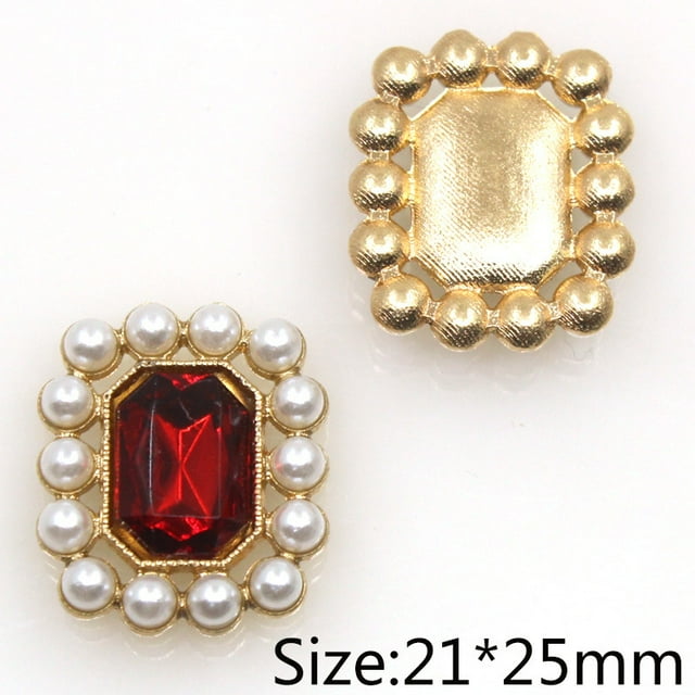 20Pcs/Lot 21*25MM Alloy Pearl Rhinestone Flat Bottom Sewing Buckle Handmade DIY Apparel Wedding Decoration Accessories Wine