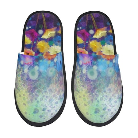 Balery Spring Flower Seasonal Slient Indoor Furry Fleece Comfort House Shoes Soft Non-Slip Home Shoes Cotton slippers House Slippers-- Large