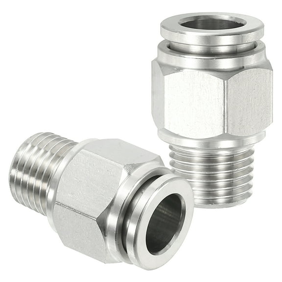 Uxcell Push to Connect Fitting, 304 Stainless Steel Male Straight 3/8" Tube OD x 1/4" NPT Thread  2 Pcs