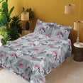 thumbnail image 2 of Ambesonne Floral Design Fitted & Flat Sheet with Sham 3 Pcs Set, Tropical Boho Flowers, Twin XL, Dark Coral Pale Grey, 2 of 5