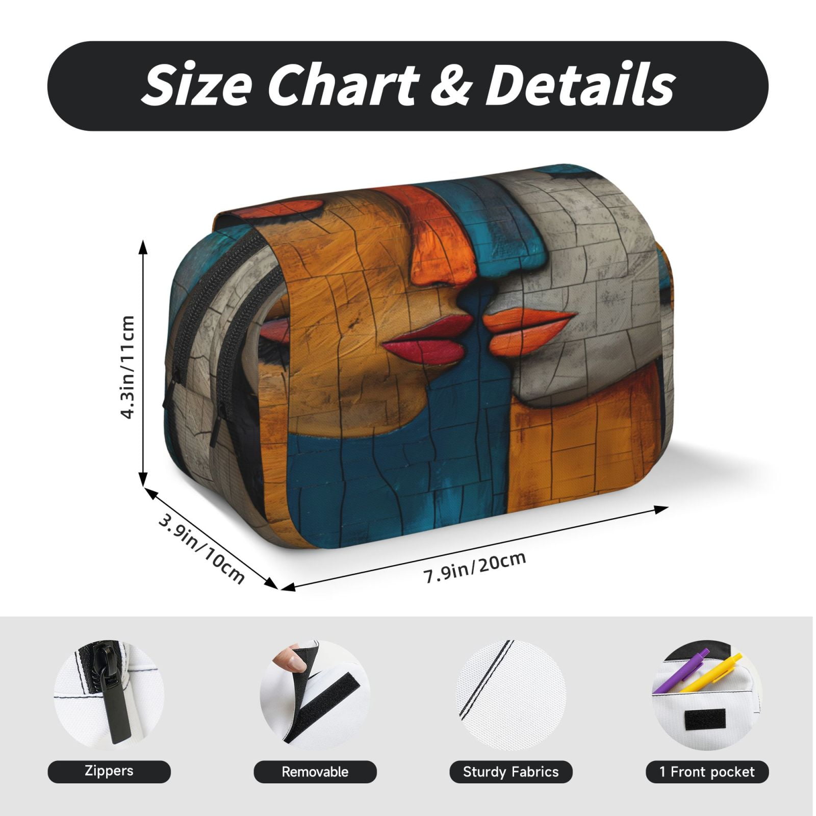 Rateoe Abstract Colorful Duality Pattern Double Clamshell Pen Case, Storage Organizer with Two Zipper Compartments– Holds Up to 50 Pencils & Pens