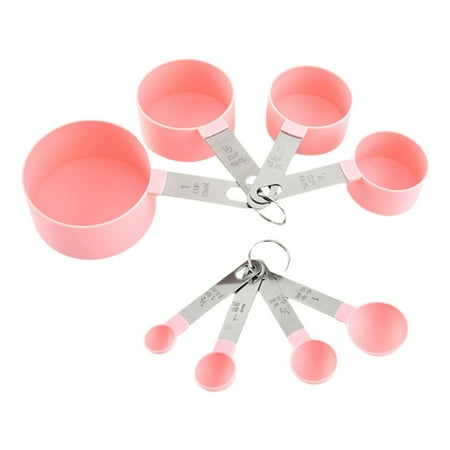 

Set of 8 Measuring Cups and Measuring Spoons Plastic Nesting Kitchen Measuring Set Liquid and Dry Measuring Cup Set with Stainless Steel Handles Pink