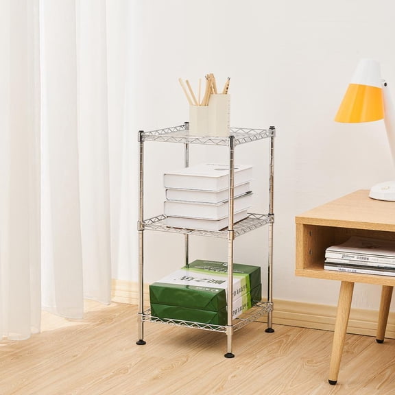 3-Tier Chrome Steel Wire Storage Shelving Unit, 11.8x11.8x23.6in | Heavy Duty, Organizer Rack, For Kitchen Bathroom Closet Pantry