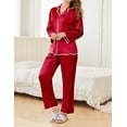 thumbnail image 2 of Ekouaer Womens Silk Pajama Set Satin Long Sleeve Button-Down Top and Pants with Ruffle Soft Sleepwear, 2 of 6