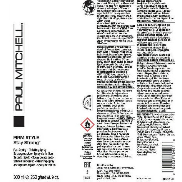 Paul Mitchell Stay Strong Hairspray, 9 oz, Strong Hold, Fast