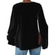thumbnail image 4 of Camisa Con Cuello En V, Blusa Casual De Manga Larga De Moda Color Puro Para El Trabajo De La Vida Diaria Para Actividades Al Aire Libre ANGGREK Negro S, 4 of 5