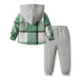 thumbnail image 3 of CUZIBR Boys Fall Jumpsuit Plaid Button Hooded Long Sleeve Jacket Blouse And Wide Leg Sweatpants Casual Gentleman Holiday Front Pocket T Shirt Pants Cozy Clothing Sets,Green,18-24 Months, 3 of 8