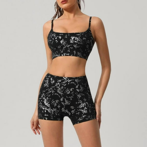 Top-kevin 2pcs Women's Sports Bra & Shorts Set Yoga Outfit Gym Matching Workout Sets