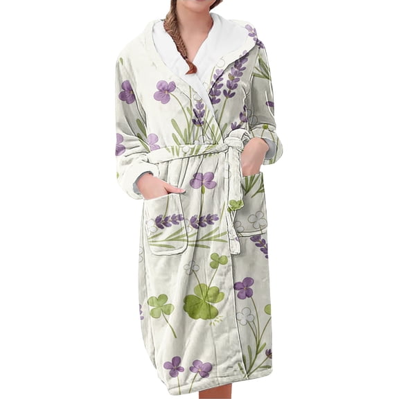 MEICHEN Bath Robes for Women Trendy Spring Cute Funny Plant Flower Print Pyjamas Casual Comfortable Fashionable Sleeping Robe Women's Essentials Summer Loungewear