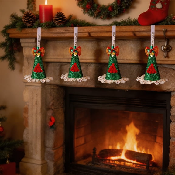 Christmas Tree Decor Ornaments, Christmas Cones shaped Sequined Hat Christmas Tree Decoration, Home Accessory Handmade Hat Christmas Pendant for Holiday Tree, Room Display, Party Decor