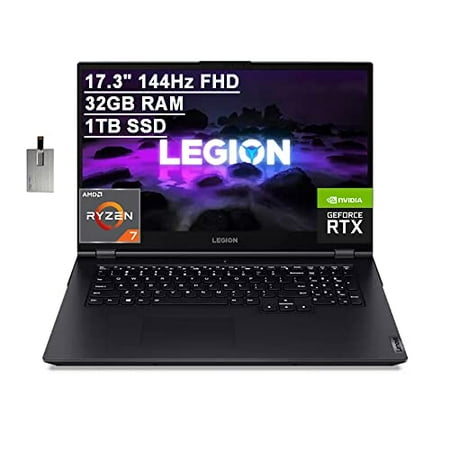 2022 Lenovo Legion 5 Gaming 17.3" 144Hz FHD Laptop Computer, AMD R7-5800H (Beats i7-10750H), 32GB RAM, 1TB PCIe SSD, Backlit Keyboard, GeForce RTX 3060 Graphics, HD Webcam, Win11, Black, 32GB USB Card
