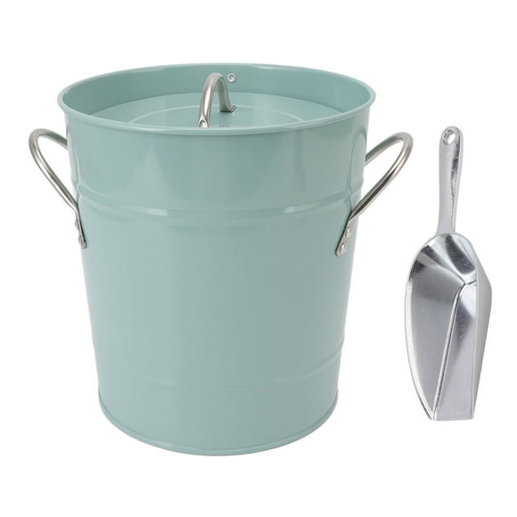Seau à Glace Rond, Bleu Galvanisé Refroidisseur à Vin Seau Multi-usage Boisson Refroidisseur Avec Couvercle Et Pelle à Glace Pour Bar Restaurant Fête Bière Vin Champagne Boissons