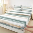 thumbnail image 3 of Manfei Chic Geometric Adult Twin Sheet Sets, Green Striped Abstract Twin Fitted Sheet, Modern Chic Artwork Flat Sheet, Super Cozy Room Decor, 3-Piece, 3 of 7