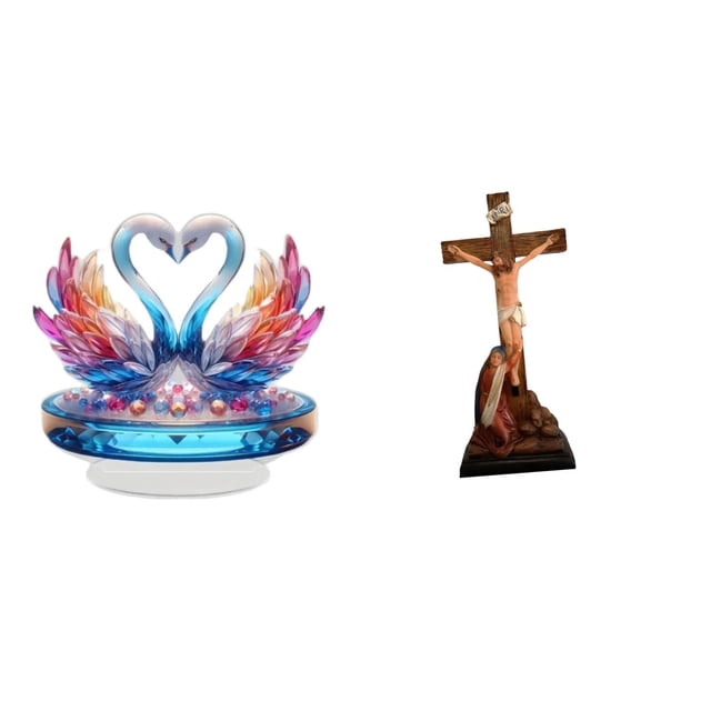 Centro De Mesa De Cisne Acrílico Con Estatua Religiosa De Jesús Y La Virgen María Para Oficina, Estantería, Decoración De Dormitorio