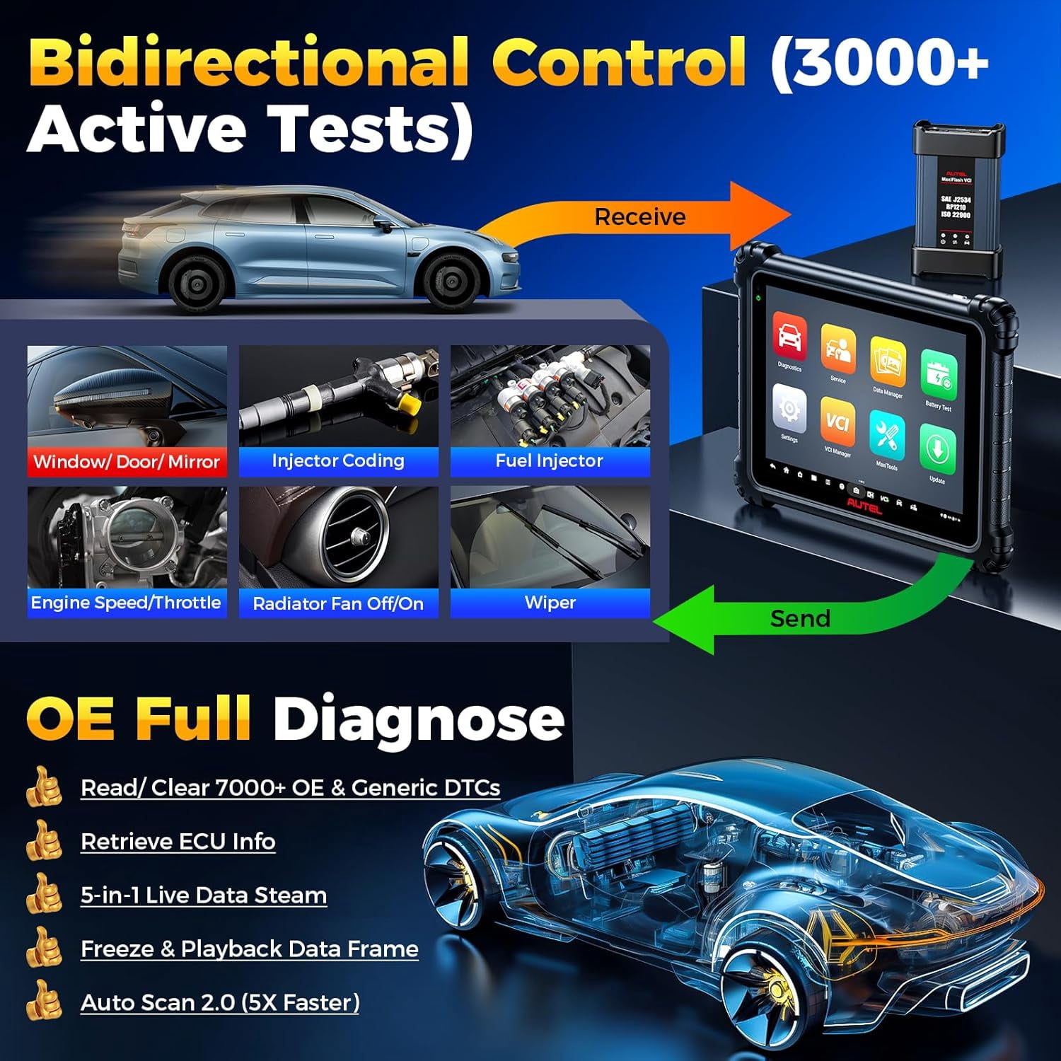 Autel MaxiSys ULTRA Lite S Auto Diagnostic Scanner w/ MV480、BT506. 2-Year Update,Same as MaxiSys Ultra Up of MS919 MS909 Elite 2 Pro, Topology 2.0