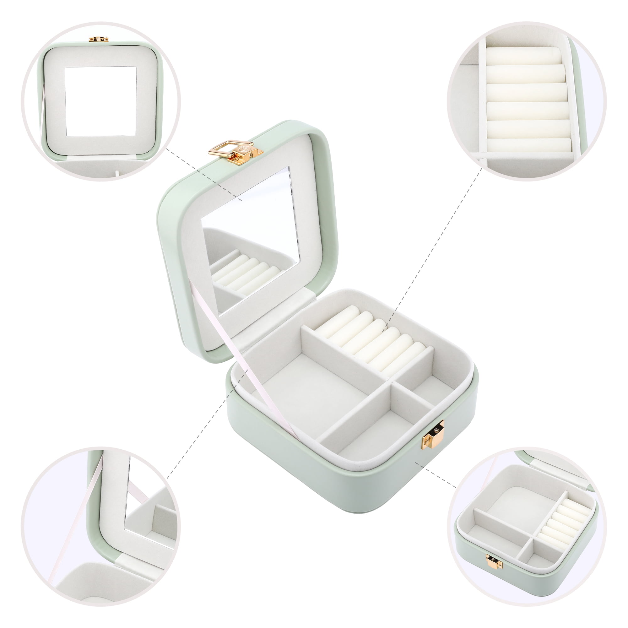 Unique Bargains PU Leather Jewelry Box Jewelry Organizer with Mirror Green