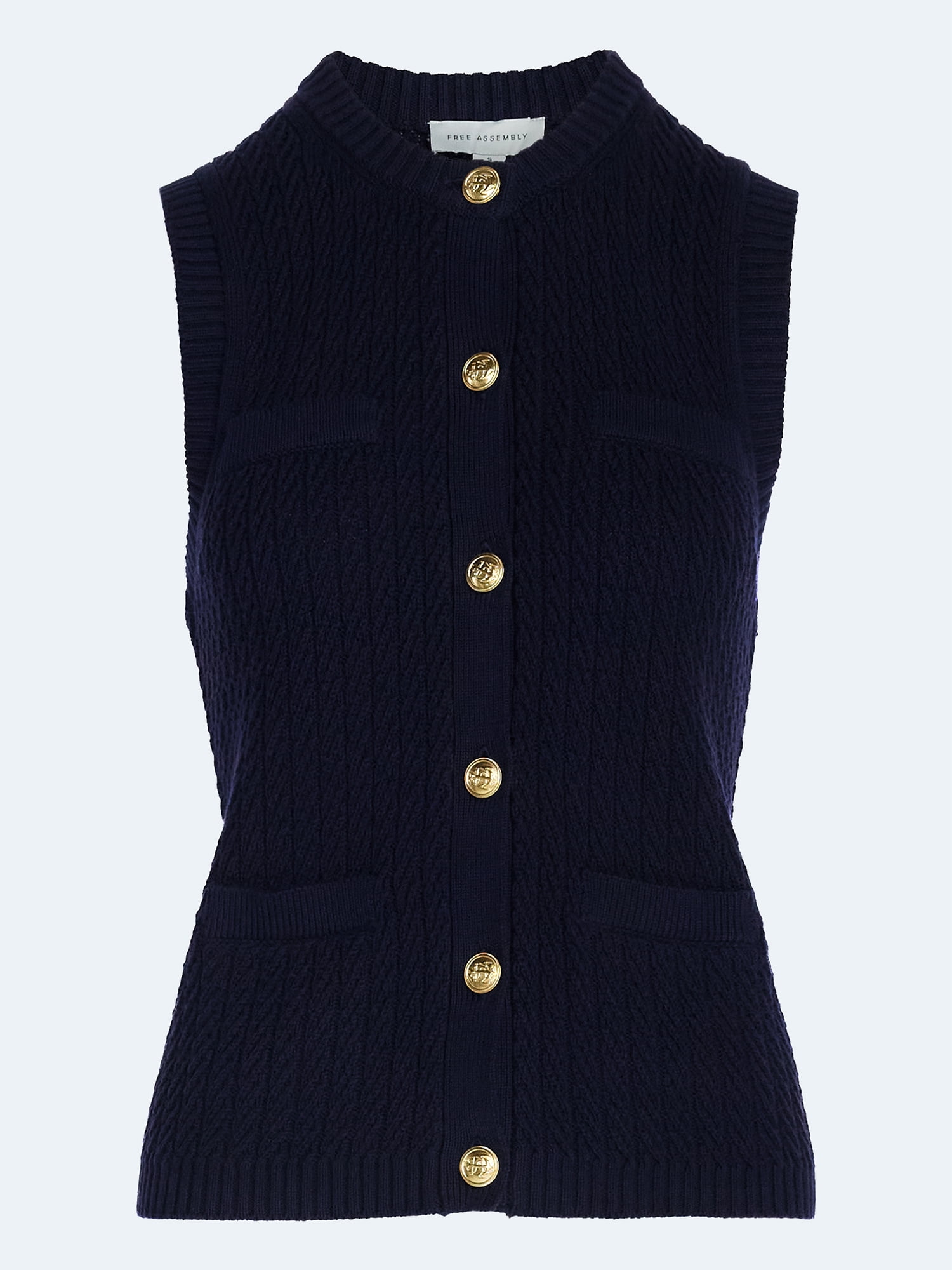 Free Assembly Women's and Women's Plus Button Front Cable Knit Sweater Vest, Lightweight, Sizes XS-4X