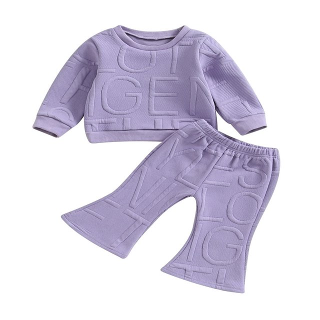 Baby Boys 2PCS Pants Sets Long Sleeve Round Neck Sweatshirt Tops Solid Color Pants Sets