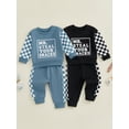 thumbnail image 3 of Jxzom Toddler Baby Boy Girl Fall Winter Outfit Mr. Steal Your Snacks Checkered Long Sleeve Crewneck Sweatshirt Tops Elastic Waist Pants 2Pcs Clothes Set, 3 of 9