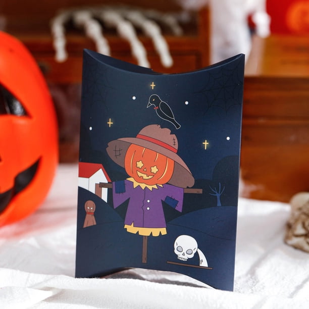 Almacenamiento de papel de regalo, bolsa de almacenamiento, cajas de almohada para dulces de Halloween, estuche de regalo de papel para dulces de calabaza, galletas, envoltorios de bizcochos, caja de