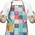 thumbnail image 2 of Blue Boho Pioneer Flower Patchwork Pattern Apron-Garden Aprons for Women with Pockets-Cotton Linen Waterproof Kitchen Cooking Gardening Aprons Adjustable for Kitchen,Cooking,BBQ and Salon 33x27 Inch, 2 of 7