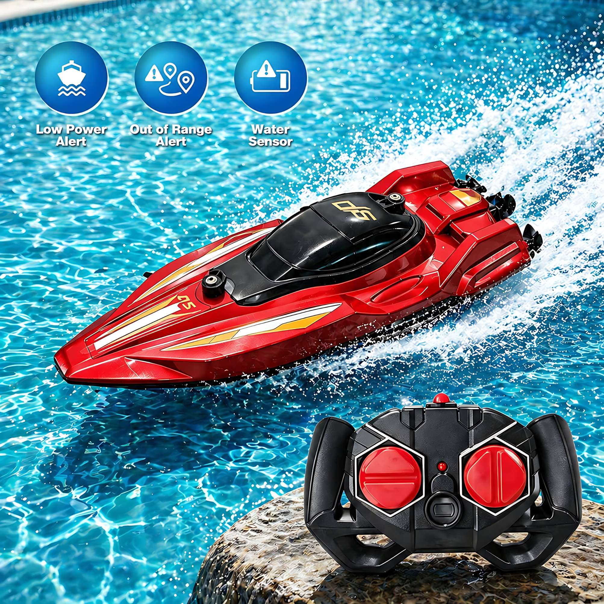 2.4GHz High-Speed Remote Control Racing Watercraft for Pools & Lakes | Dual Motor Waterproof RC Boat for Boys & Girls Ages 8-12