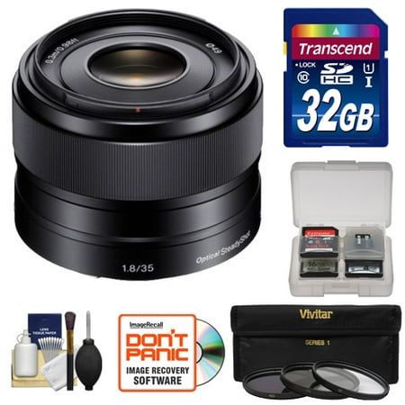 Sony Alpha E-Mount 35mm f/1.8 OSS Lens with 32GB Card + Case + 3 Filters Kit for A7, A7R, A7S Mark II, A5100, A6000, A6300 (Best 35mm Lens For Sony A6000)