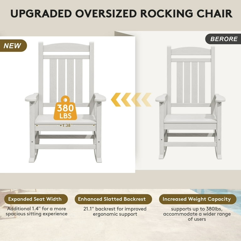 KINGYES Outdoor Rocking Chair Set of 2, HDPE Weather-Resistant