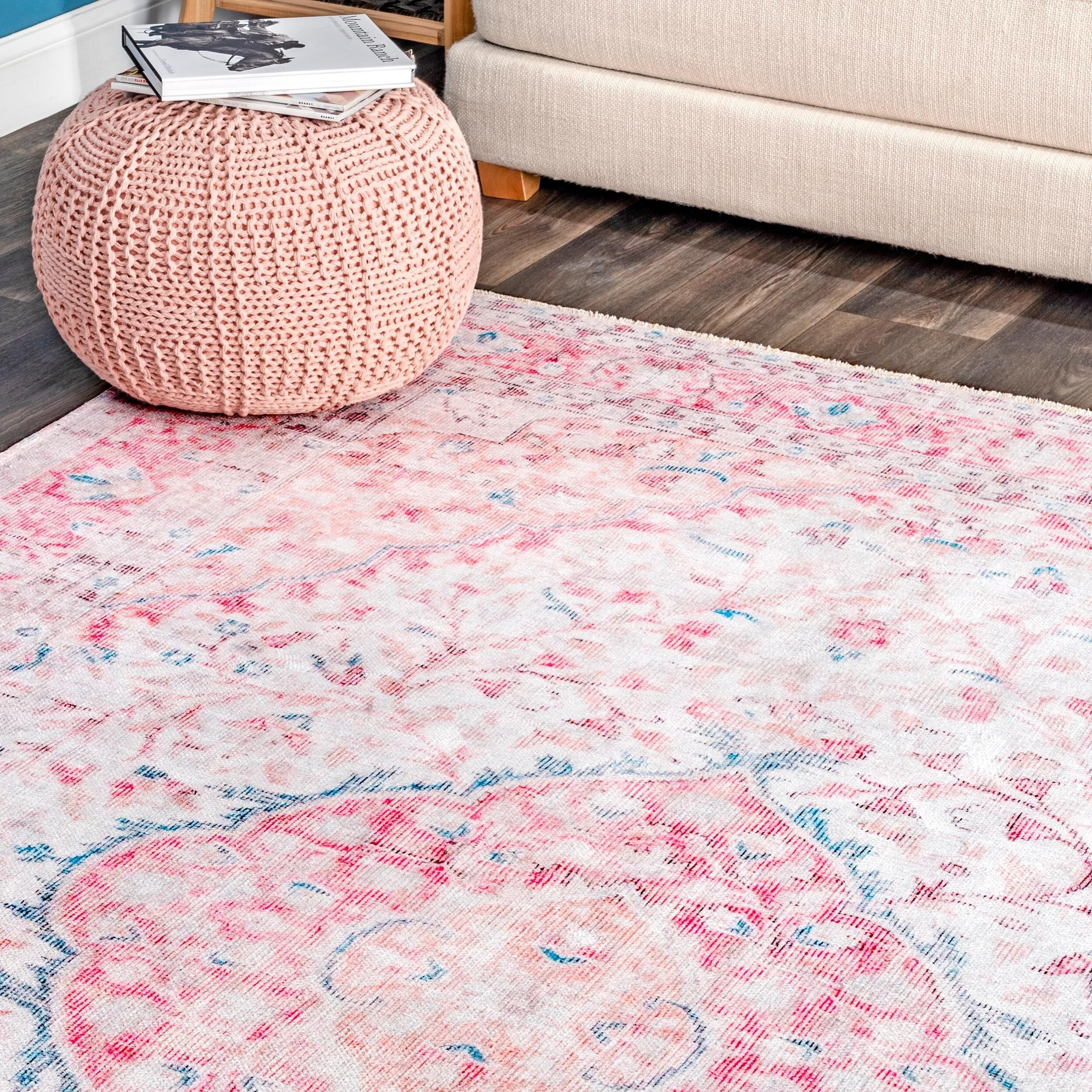 Brooklyn Rug Co  Vintage Faded Dariana Ornamental Bloom Border Area Rug 6' 7" x 9' 7' x 9'