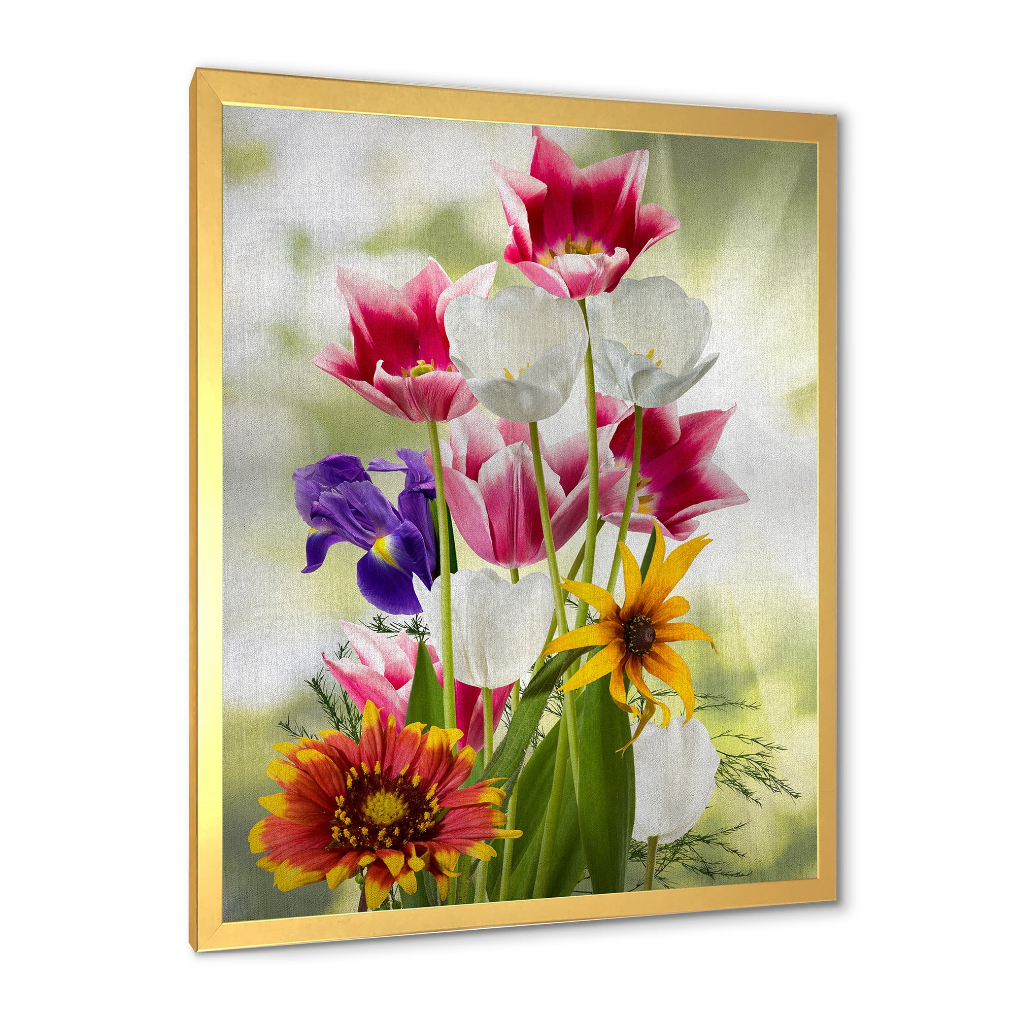 Designart 'Vibrant Purple Red and Yellow Wildflowers' Traditional Framed Art Print