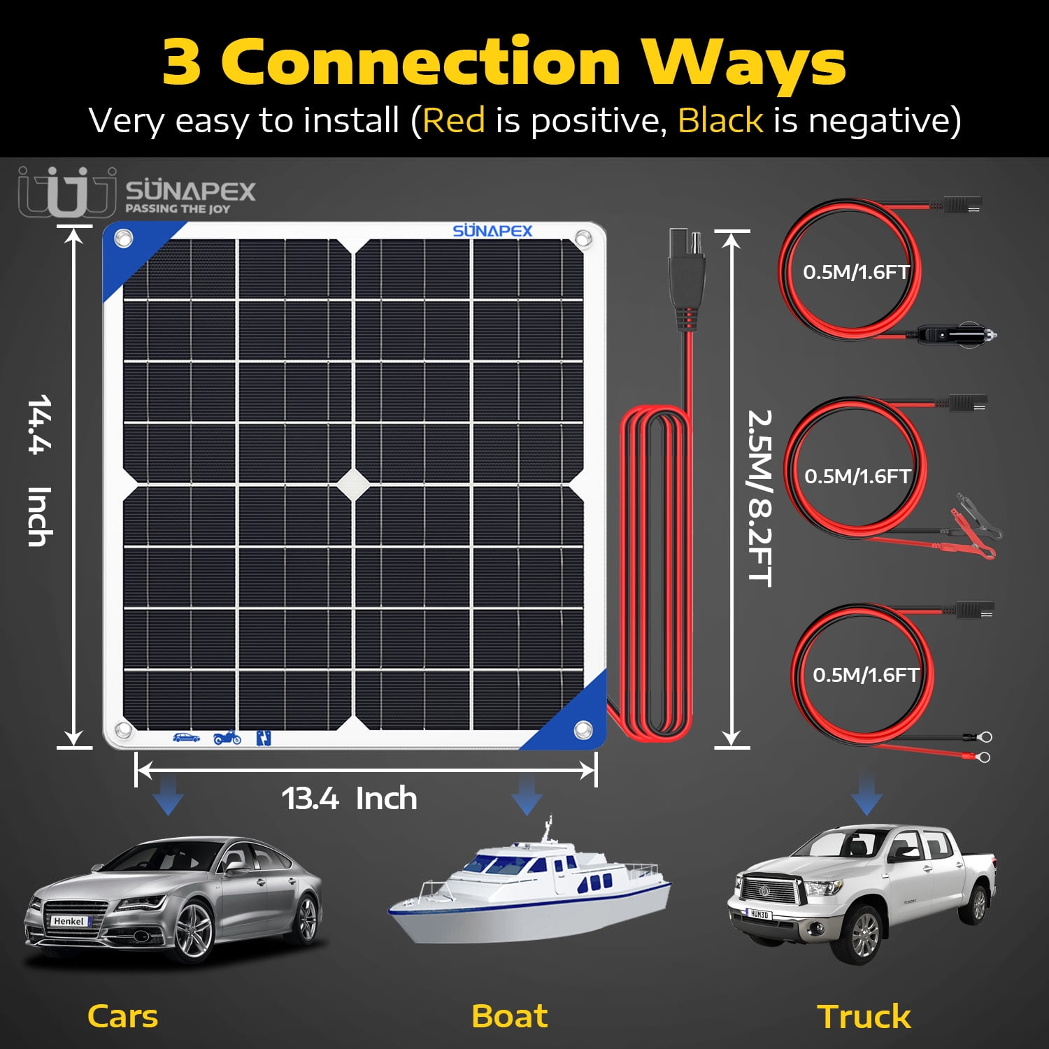 SUNAPEX Solar Battery Charger Maintainer 12 Volt Waterproof Solar Panel Charger 20W Solar Trickle Charger for Car Truck Boat RV Motorcycle Marine Tractor Battery