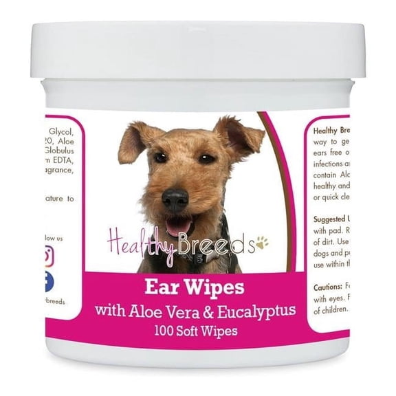 Healthy Breeds 192959824988 Welsh Terrier Ear Cleaning Wipes with Aloe & Eucalyptus for Dogs - 100 Count
