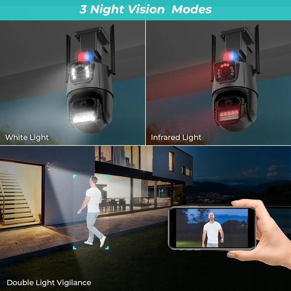 Salange 6MP Outdoor Wired Security Camera with Base Station, Spotlight, Expandable Local Storage, Double Lens, Waterproof PIR Detection, Home Surveillance System Camera