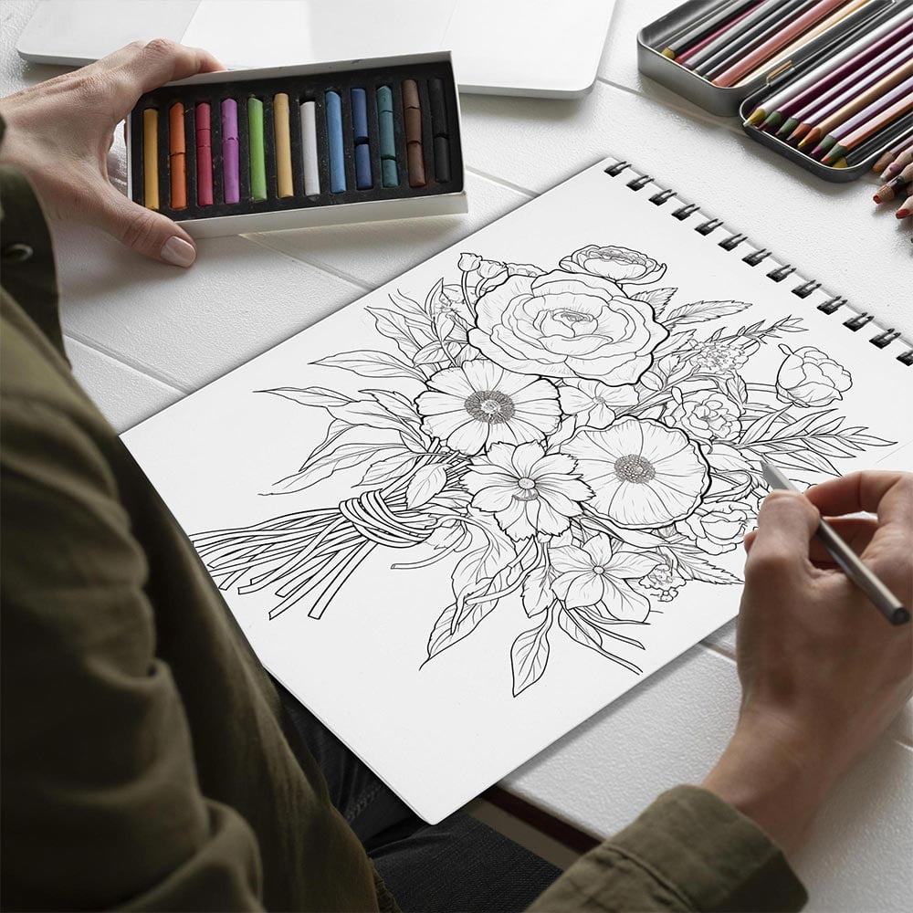 Netecom Flower Whimsy Coloring Book for Adults, Spiral Bound, Soft Cover