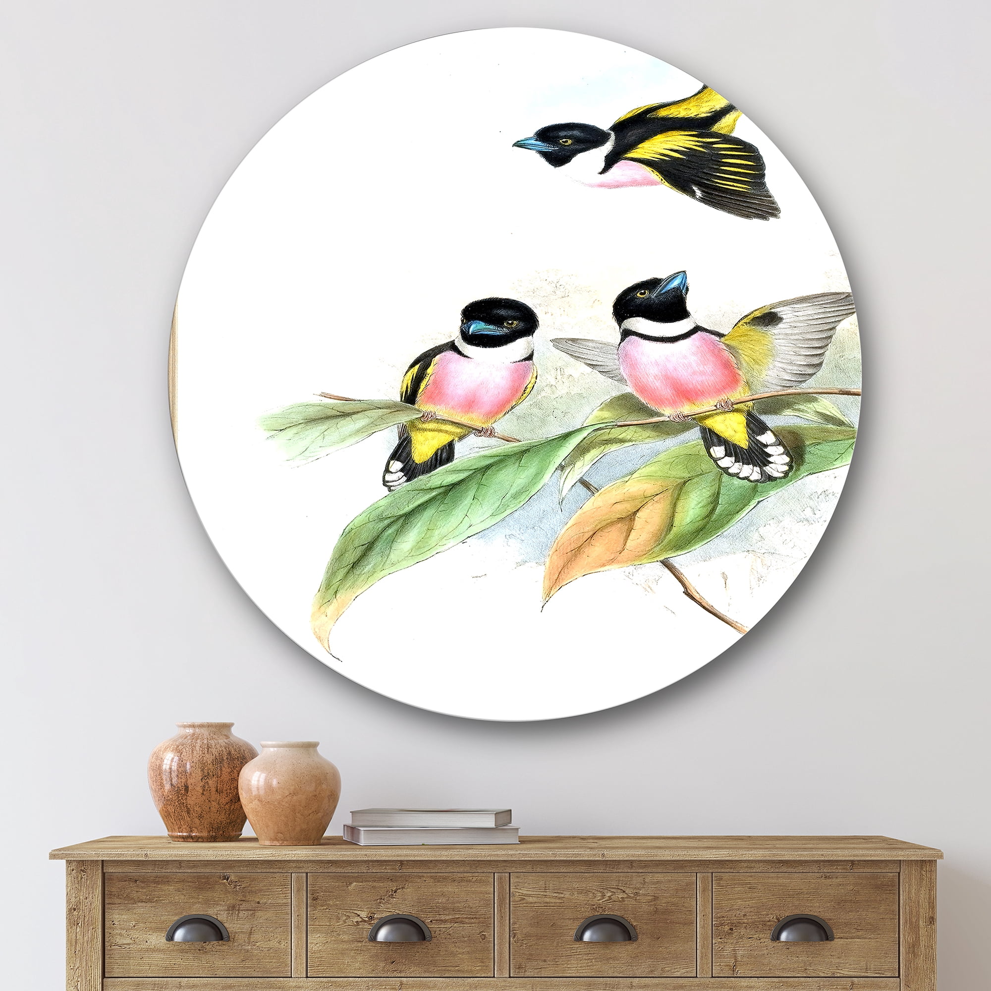 Designart 'Ancient Birds III' Traditional Circle Metal Wall Art 29x29 - Disc of 29