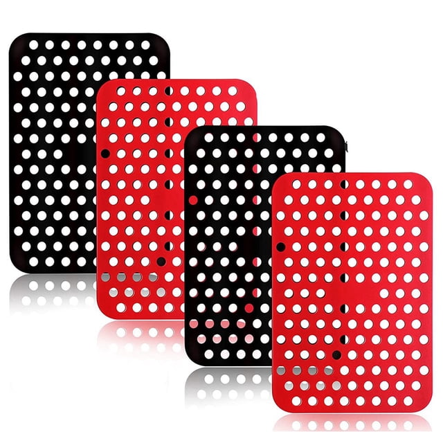 Reusable Silicone Air Fryer Liners for Ninja Foodi Dual Air Fryer DZ201, Non-Stick Air Fryer Accessories Parchment Paper,4 x air fryer pad,Black&Red