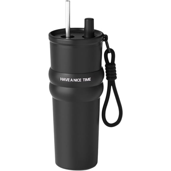 24 oz Stainless Steel Tumbler with Lid and Straw Insulated Water Bottle Leak Proof for Hot and Cold Portable Travel Coffee Mug Reusable Coffee Cup Black