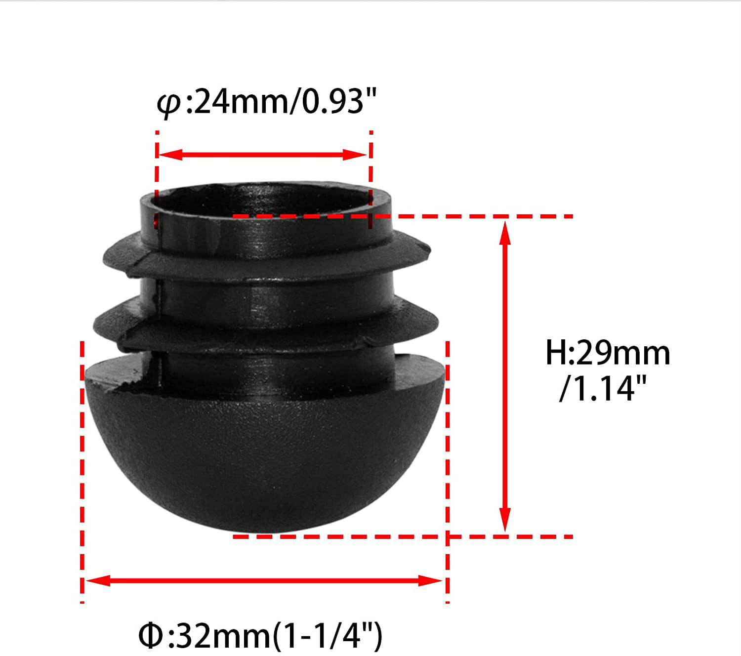 Round Dome Tube Insert Plastic Chair Leg End Cap Tube Insert 16-32mm Diameter 