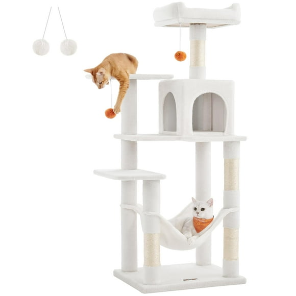 Torre Cat Tree Feandrea de 143 cm con 4 rascadores, color crema