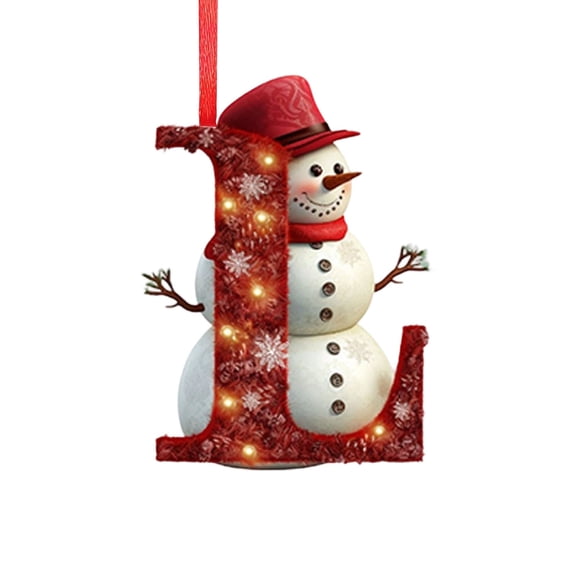 Snowman Alphabet Christmas Ornament, Acrylic Letter L Pendant, Festive Tree Decoration, 2.36 Inch