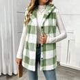 thumbnail image 3 of cocolona Womens Sleeveless Fleece Vest Casual Plaid Hooded Button Tunic Jackets Fall Winter Warm Coats, 3 of 9
