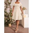 thumbnail image 6 of Apricot Square Neck Ruched Waist A-Line Dress With Puffed Sleeves And Tiered Hem, 6 of 6
